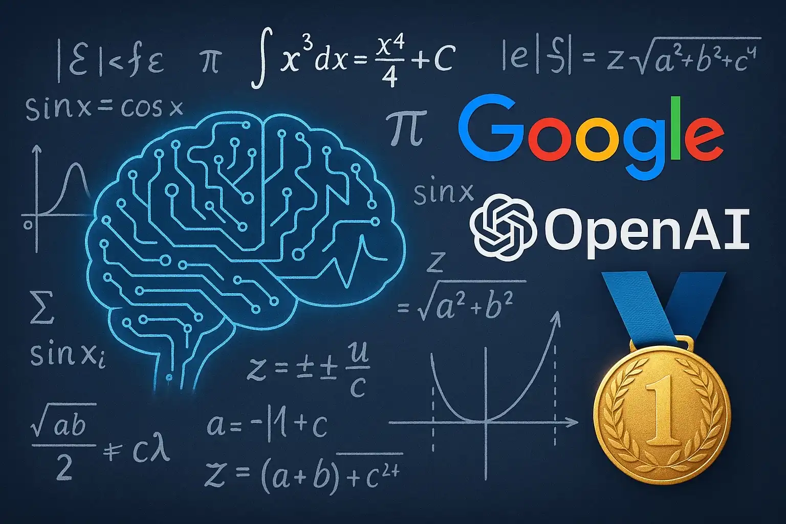 Model AI Google dan OpenAI pecahkan soal IMO dan raih emas, sinyal kemampuan AI untuk bantu pecahkan riset matematika tingkat tinggi. Gambar dibuat oleh AI untuk KabarBursa.com.