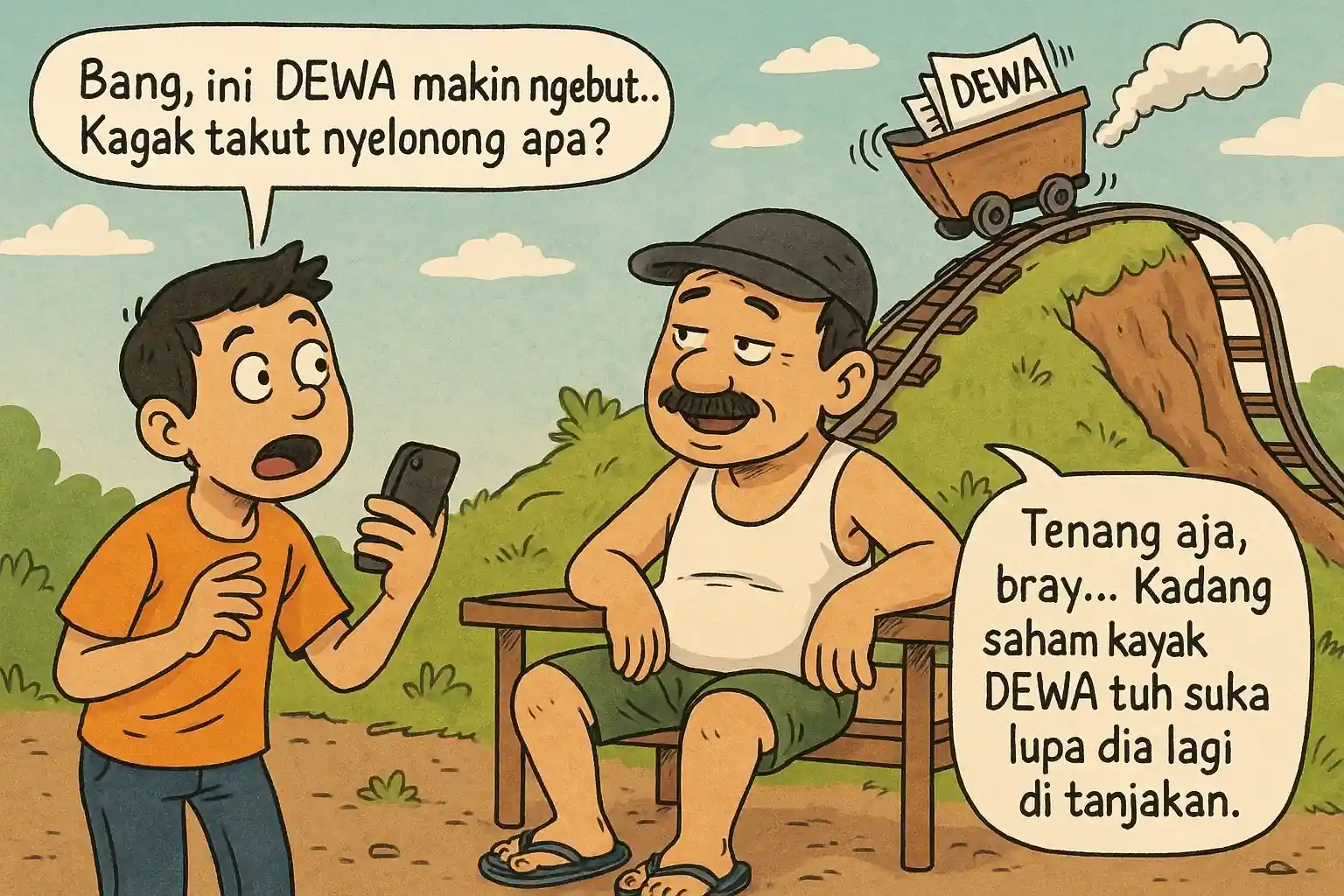 Lonjakan saham DEWA disertai akumulasi investor lokal dan proyeksi laba fantastis, di tengah sektor tambang yang lesu. Gambar dibuat oleh AI untuk KabarBursa.co