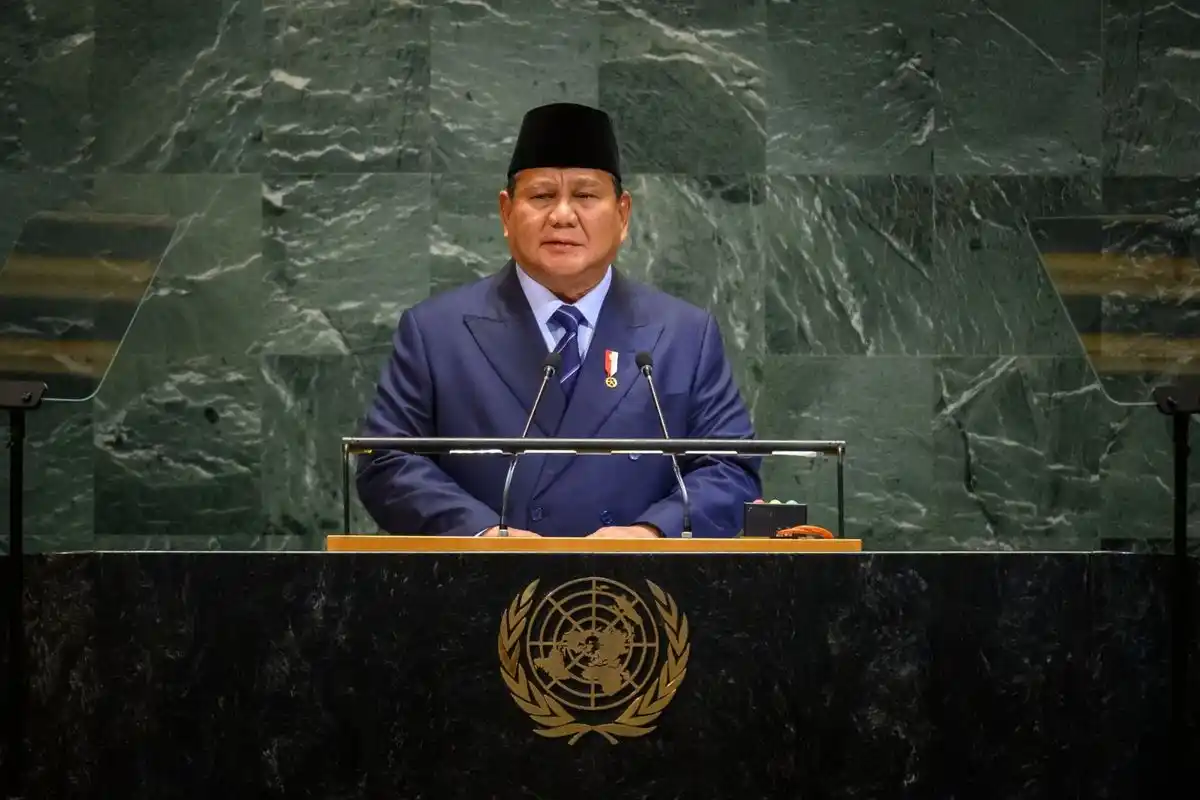 Presiden Republik Indonesia Prabowo Subianto saat berpidato dalam Sidang Majelis Umum Ke-80 Perserikatan Bangsa-Bangsa (PBB)