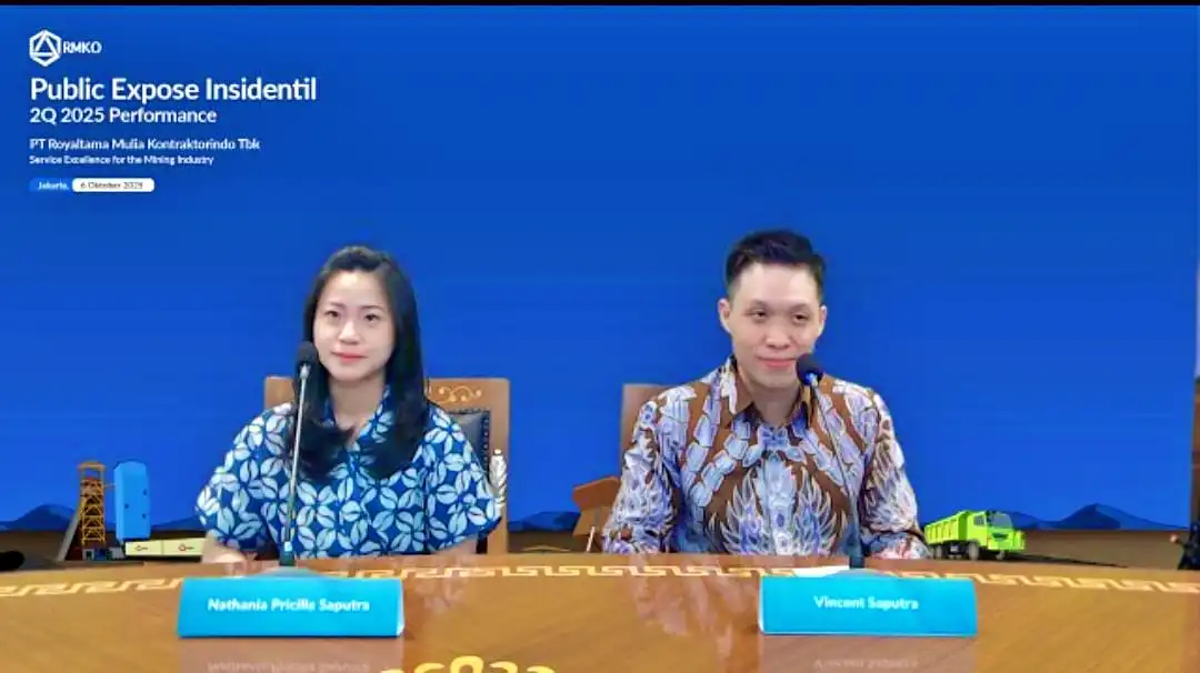 Dari kiri tangkapan layar Direktur RMKO Nathania Pricilla Saputra dan President Direktur RMKO Vincent Saputra saat menggelar pubex secara daring. 