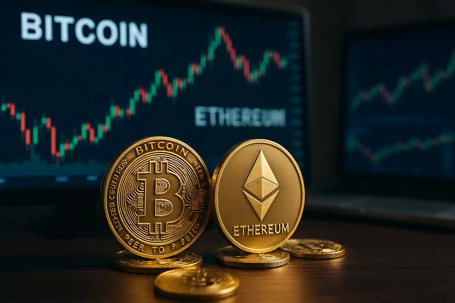 Ilustrasi bitcoin dan etherium. Foto: AI untuk KabarBursa.