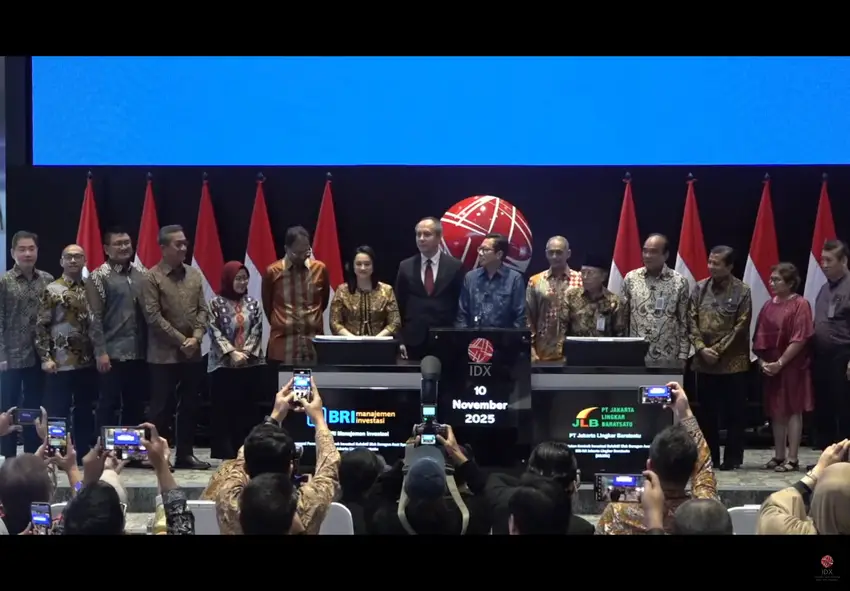 Tangkapan layar seremonial pencatatan Kontrak Investasi Kolektif Efek Beragun Aset Syariah (KIK EBA Syariah) BRI-MI Jakarta Lingkar Baratsatu (BJLB1) di Bursa Efek Indonesia (BEI) pada Senin, 10 November 2025