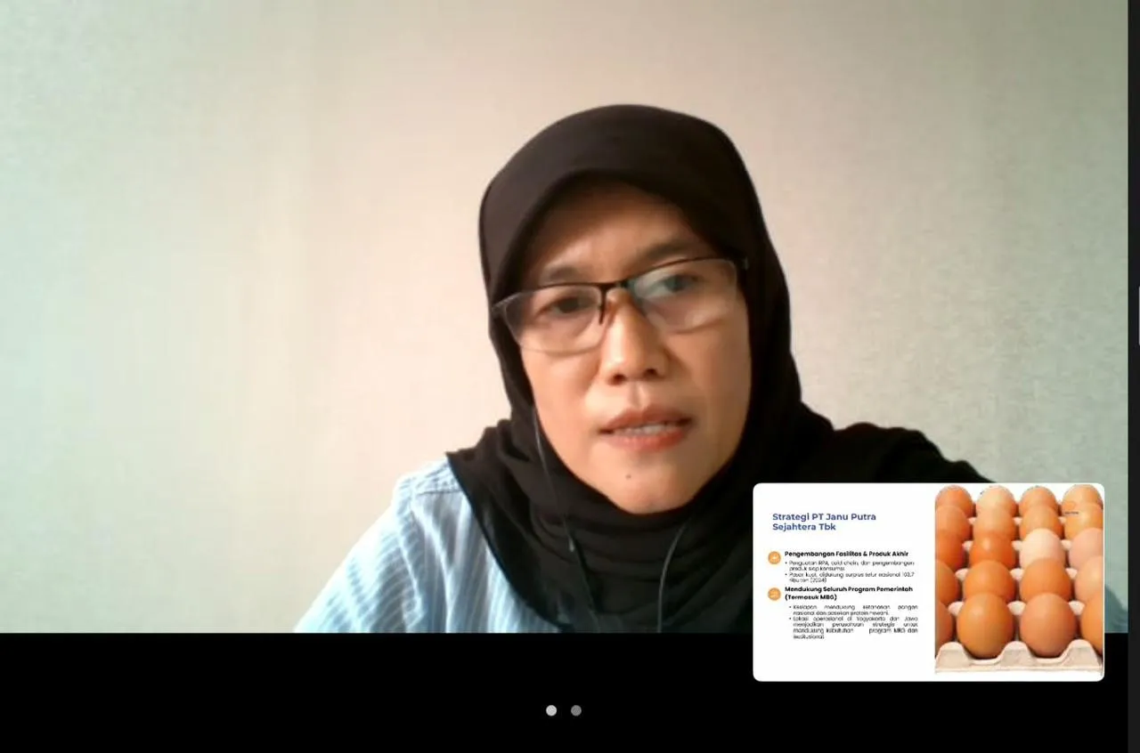 Tangkapan layar Direktur Utama AYAM, Sri Mulyani, saat menggelar publik ekspose secara daring.