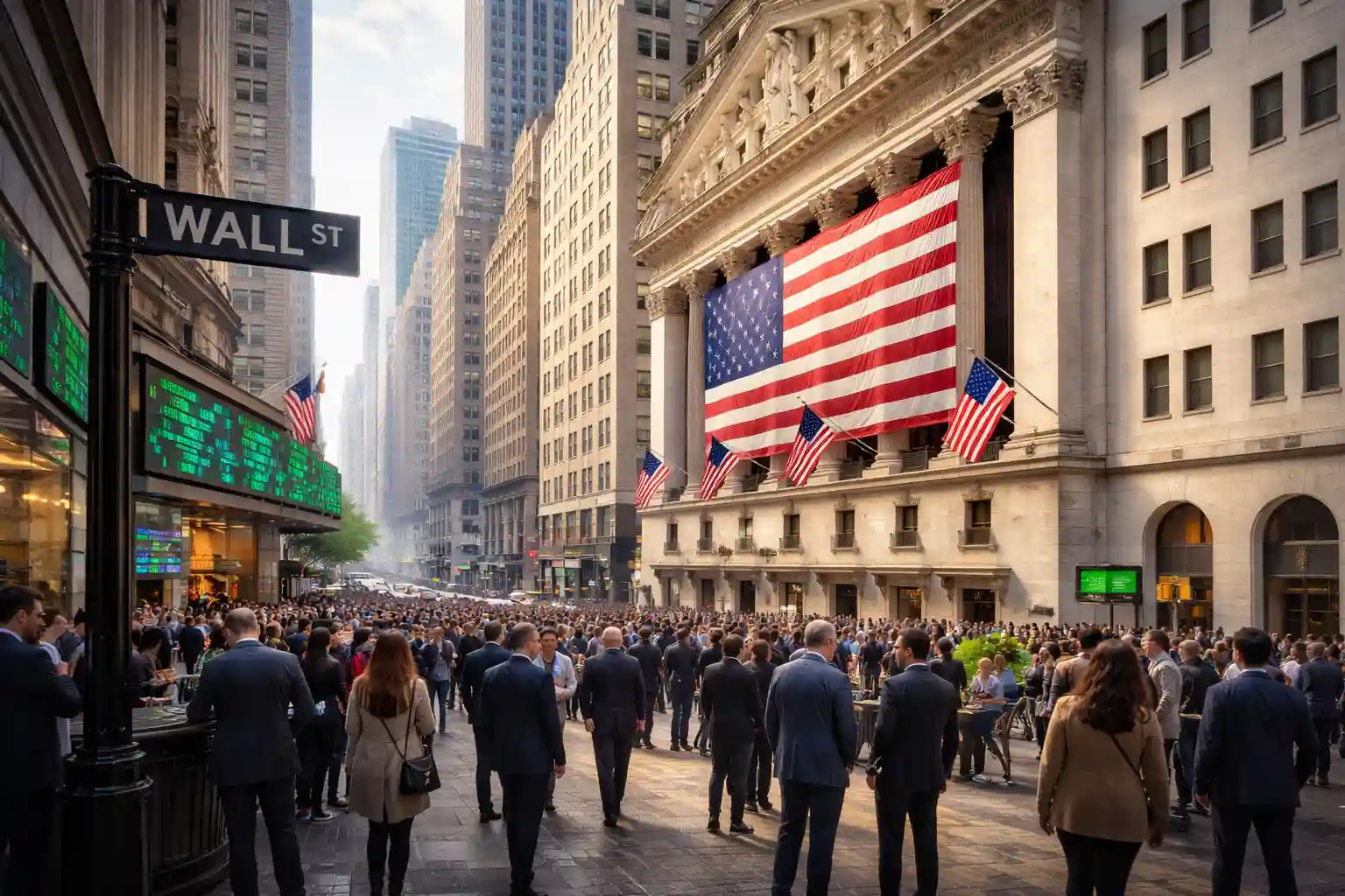 Ilustrasi suasana Wall Street. Foto: AI untuk KabarBursa.