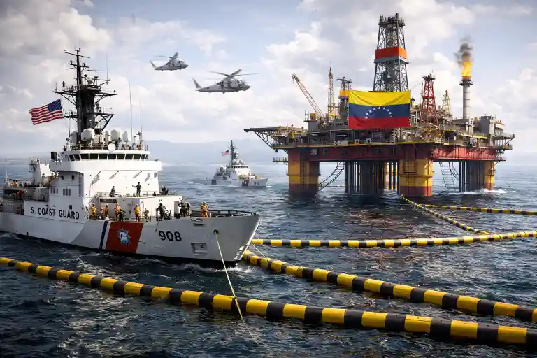 Ilustrasi blokade rig minyak Venezuela oleh pemerintah AS. Foto: AI untuk KabarBursa.