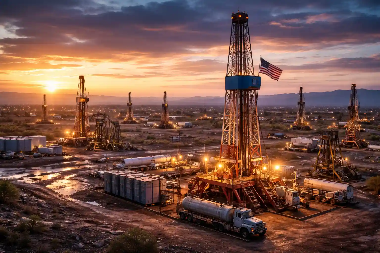 Ilustrasi rig minyak Amerika Serikat. Foto: AI untuk KabarBursa.