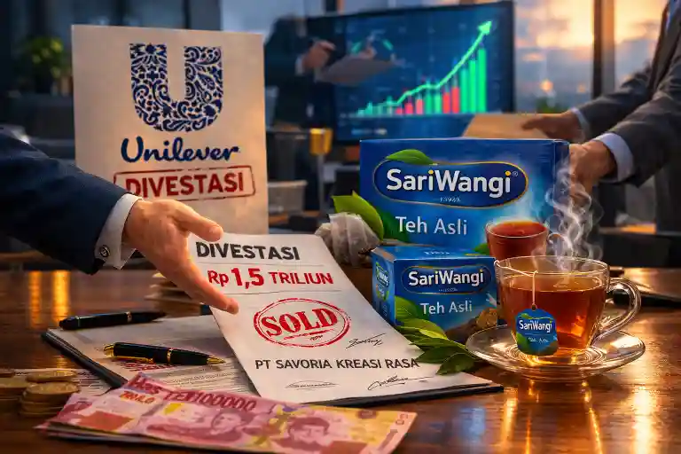 Ilustrasi divestasi SariWangi oleh Unilever senilai Rp1,5 triliun. (Foto: AI untuk KabarBursa)