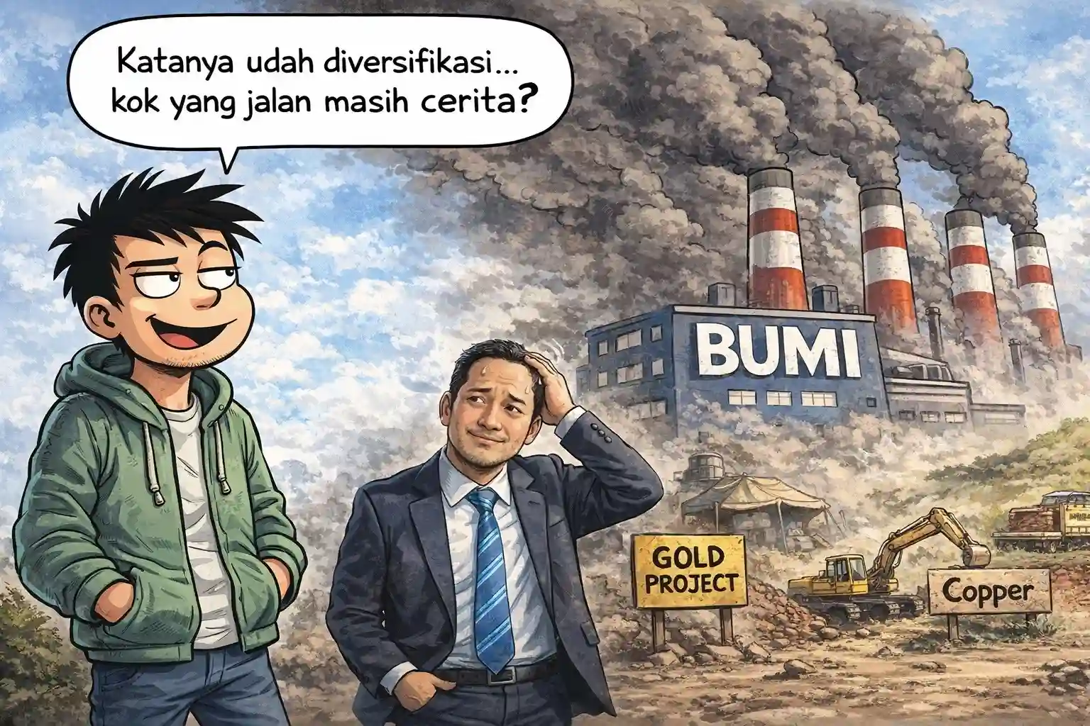 Saham BUMI rebound pasca Lebaran, tapi fundamental masih lemah. Akumulasi besar dan valuasi tinggi jadi sorotan investor. Gambar dibuat oleh AI untuk KabarBursa