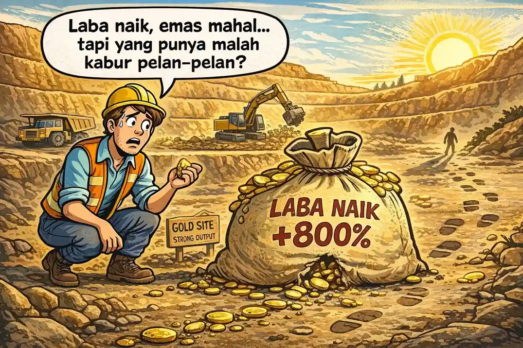 Saham ARCI turun 14 persen meski laba melonjak. Data menunjukkan tekanan jual besar di tengah optimisme harga emas. Gambar dibuat oleh AI untuk KabarBursa