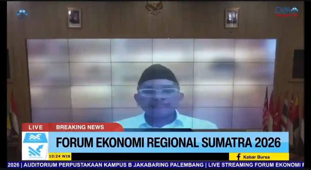 Dalam Forum Ekonomi Regional Sumatra 2026, Kementerian Agama RI ungkap posisi dan peluang Indonesia dalam ekonomi syariah dunia. Dorong ekonomi regional seperti di Sumatra untuk manfaatkan peluang besar. Foto: Youtube/KabarBursa.com 