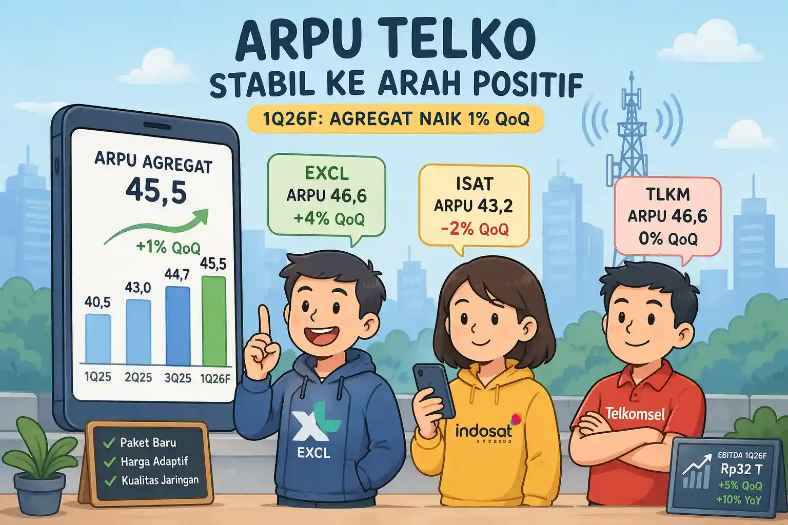 ARPU agregat berada di level 45,5, naik 1 persen dibandingkan kuartal IV 2025. (Foto: dok KabarBursa)