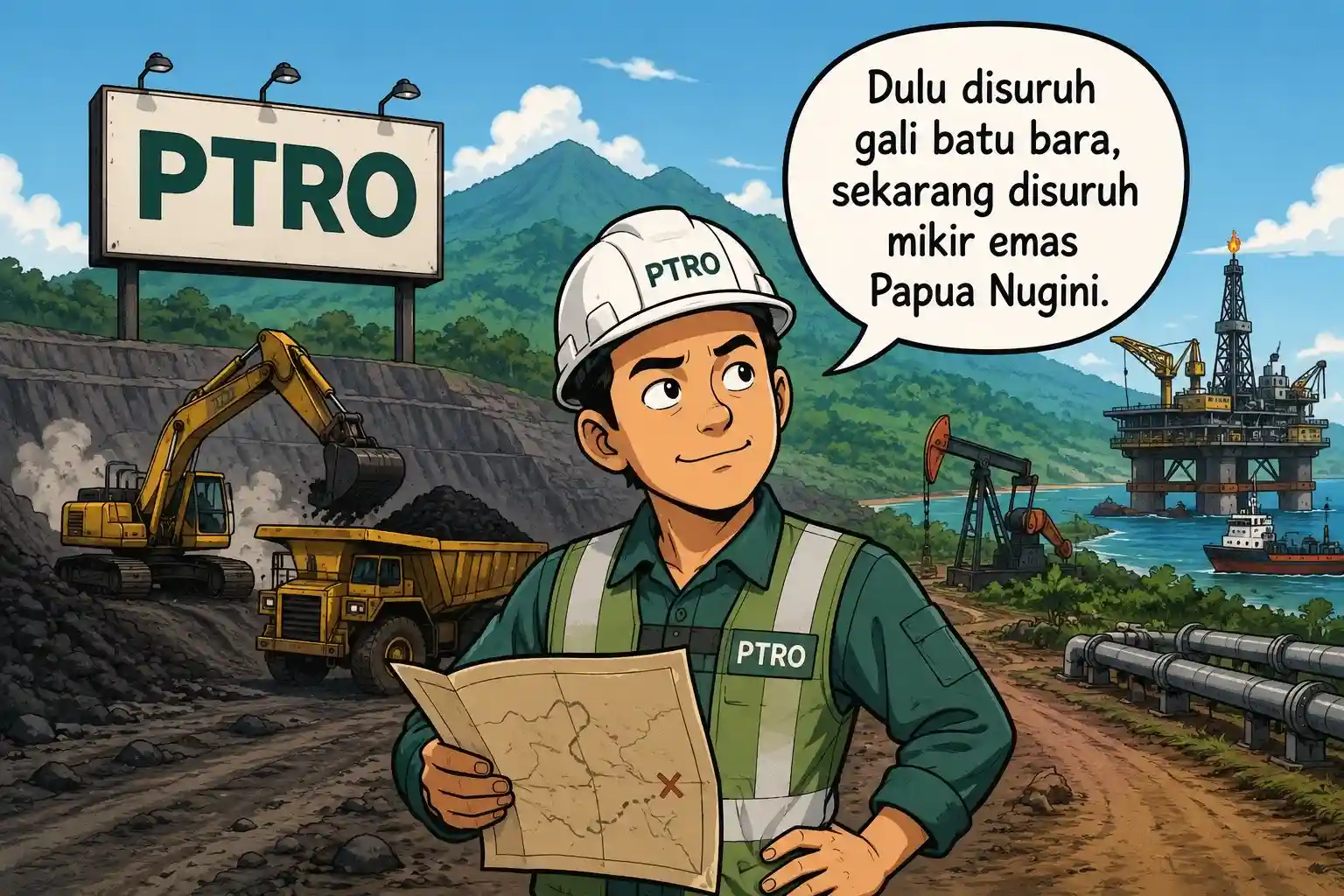 PTRO rebound saat asing masuk. Investor tampak membaca ekspansi emas Papua Nugini di tengah valuasi mahal dan profitabilitas rendah. Gambar dibuat oleh AI untuk