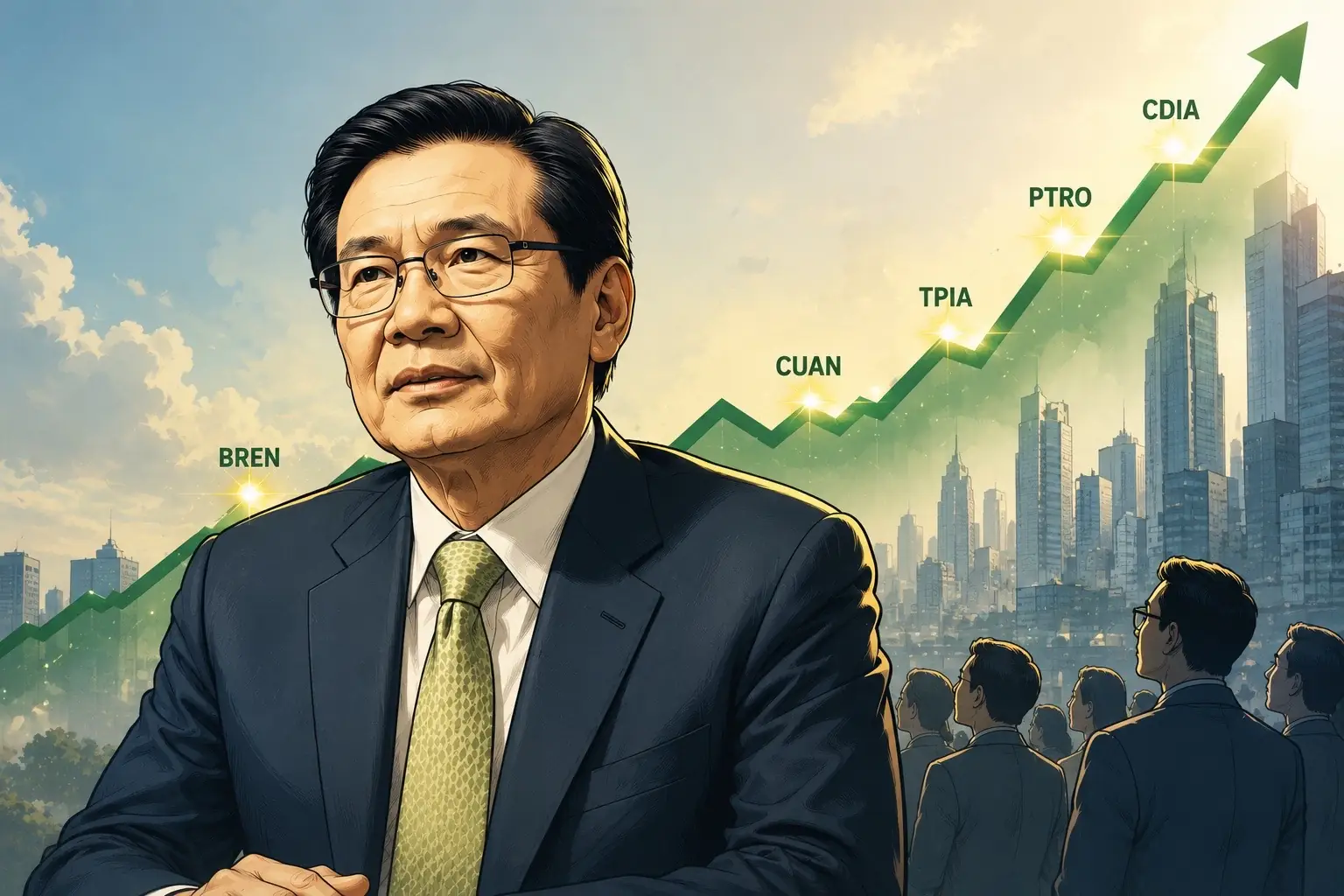 IHSG kembali ditopang saham grup Prajogo Pangestu. Simak analisis konsentrasi transaksi, peran blue chip, dan risiko pasar. Gambar dibuat oleh AI untuk KabarBursa.