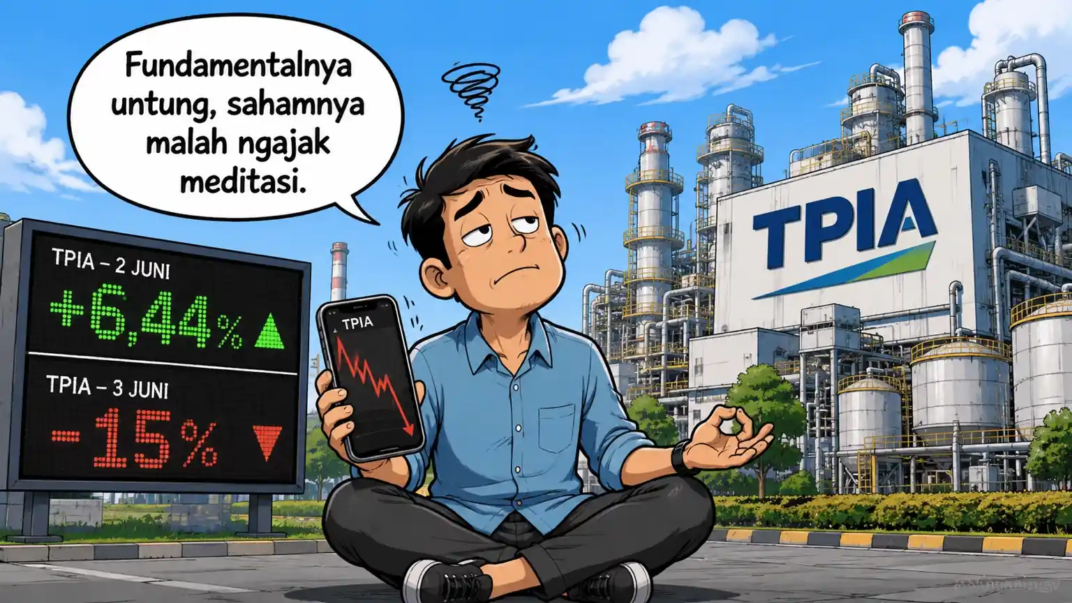 TPIA ambles 15 persen sehari setelah reli 6,44 persen. Pasar masih menguji dampak MSCI, arus dana asing, dan valuasi baru saham Chandra Asri Pacific meski funda